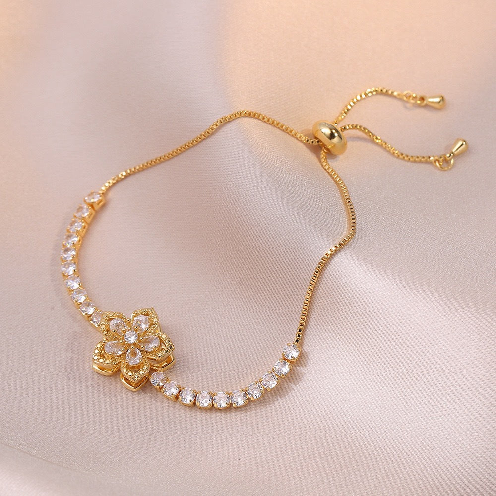 Wholesale Necklace rotating bauhinia zircon flower pendant temperament titanium steel necklace